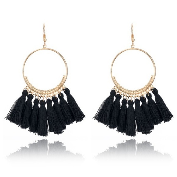 Tassels hoop thread drop earrings bolo - Picture 3 of 6